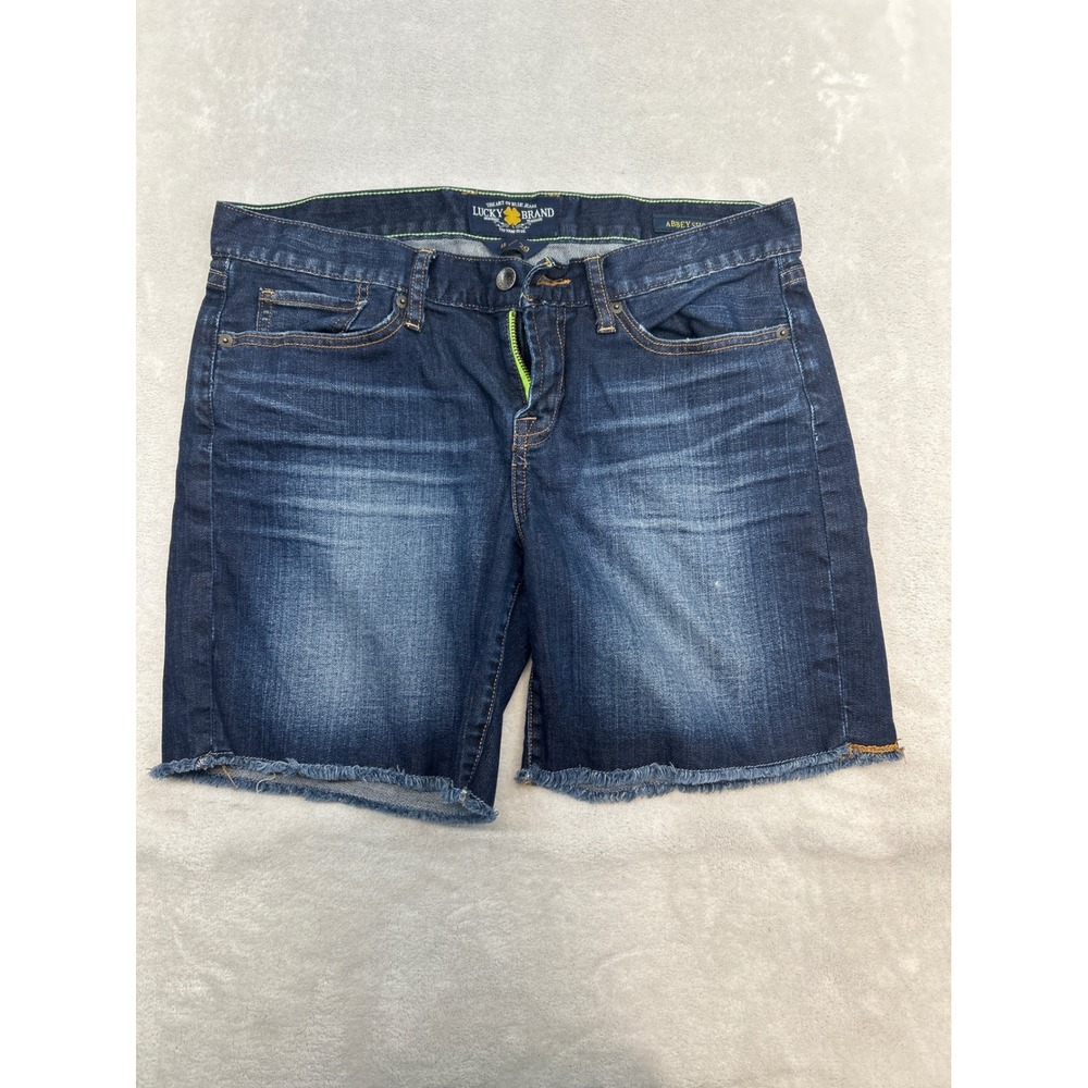 Lucky Brand Abbey Short Women 8 Dark Wash Blue Denim Frayed Hem Cutoff